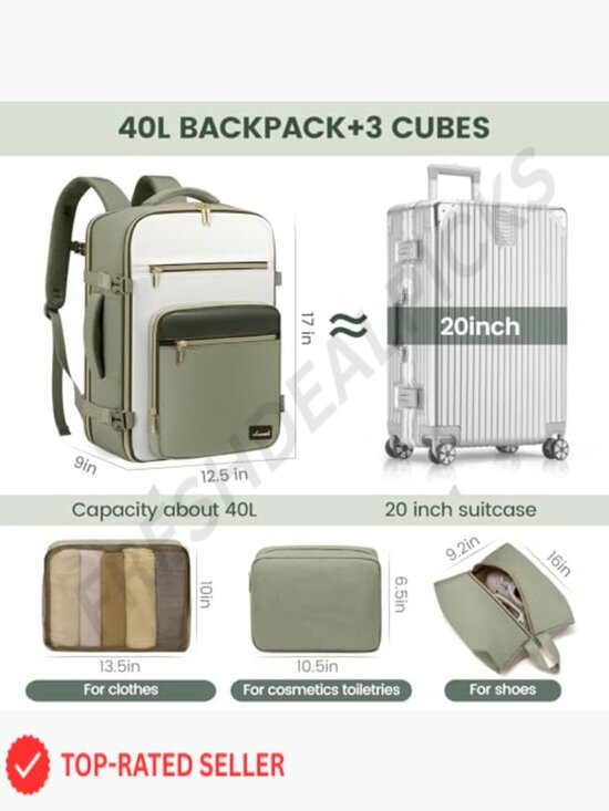 Travel Backpack 40L Carry On Flight Approved Weekender Daypack with Laptop